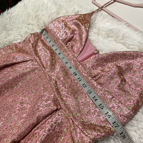 Sau Lee Ada Formal Maxi Gown in Pink Gold Floral Jacquard Size 14 - Picture 4 of 8